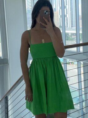 Zara Contrasting Voluminous Mini Dress Green Size Small